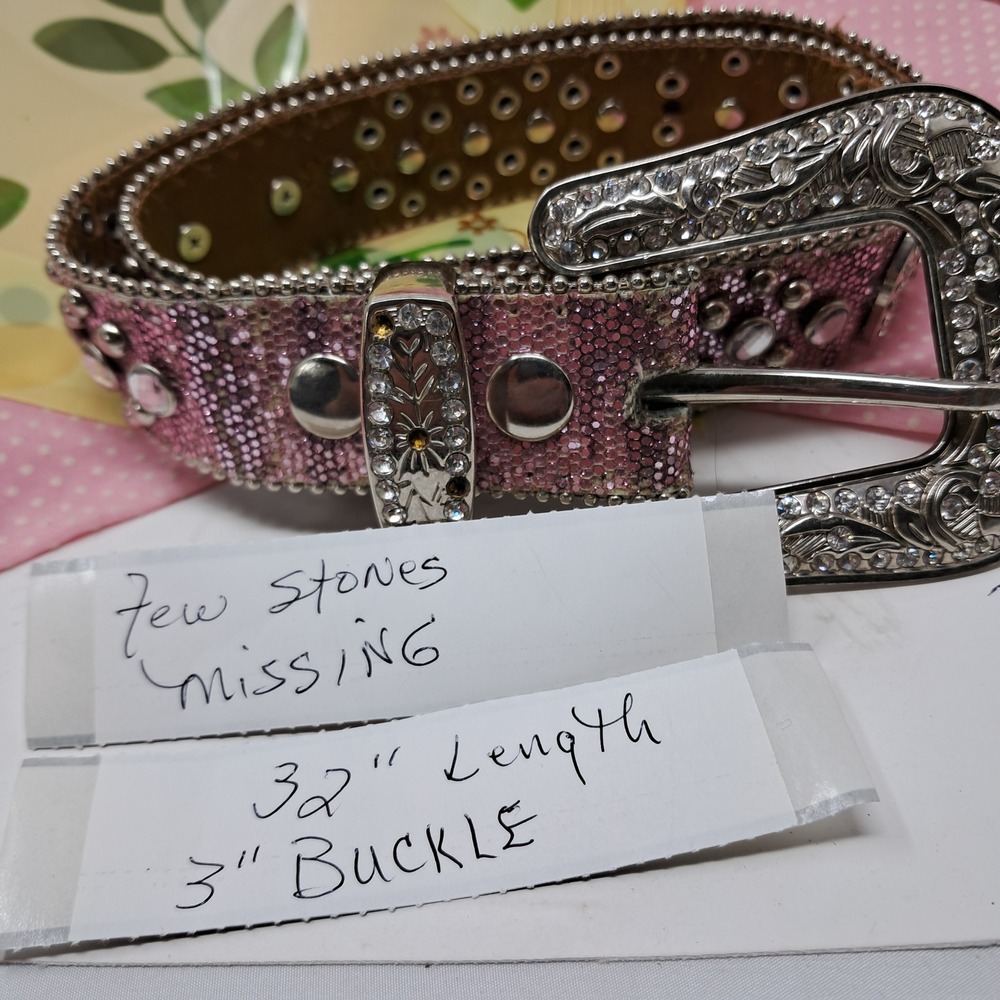 Pink Rhinestone Belt with Silver Buckle